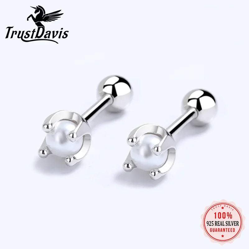 TrustDavis Real 925 Sterling Silver Fashion Sweet Clover Leaves CZ Screw Stud Earrings For Women Children Baby Jewelry DA2240