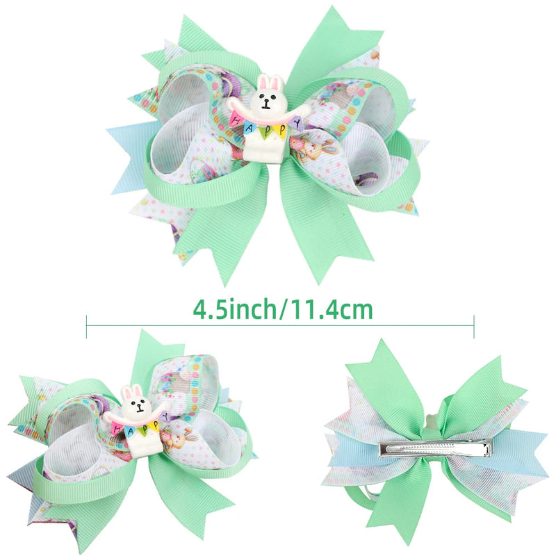ncmama 4.5" Easter Day Hair Clips for Girls Kids Handmade Swallowtail Stack Rabbit Hair Bows Hairpins Fashion Hair Accessories