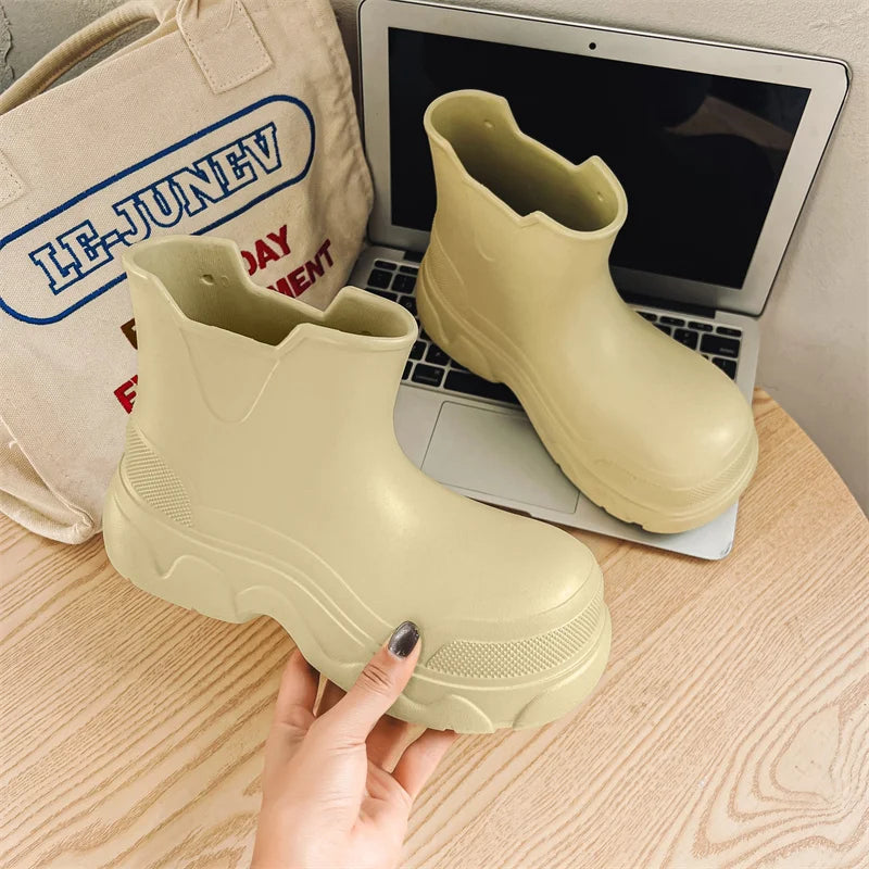 Rain Shoes Women's Waterproof, Non-slip Mid-welly Boots Thick Soles Increase Wear and Deodorant Water Shoes