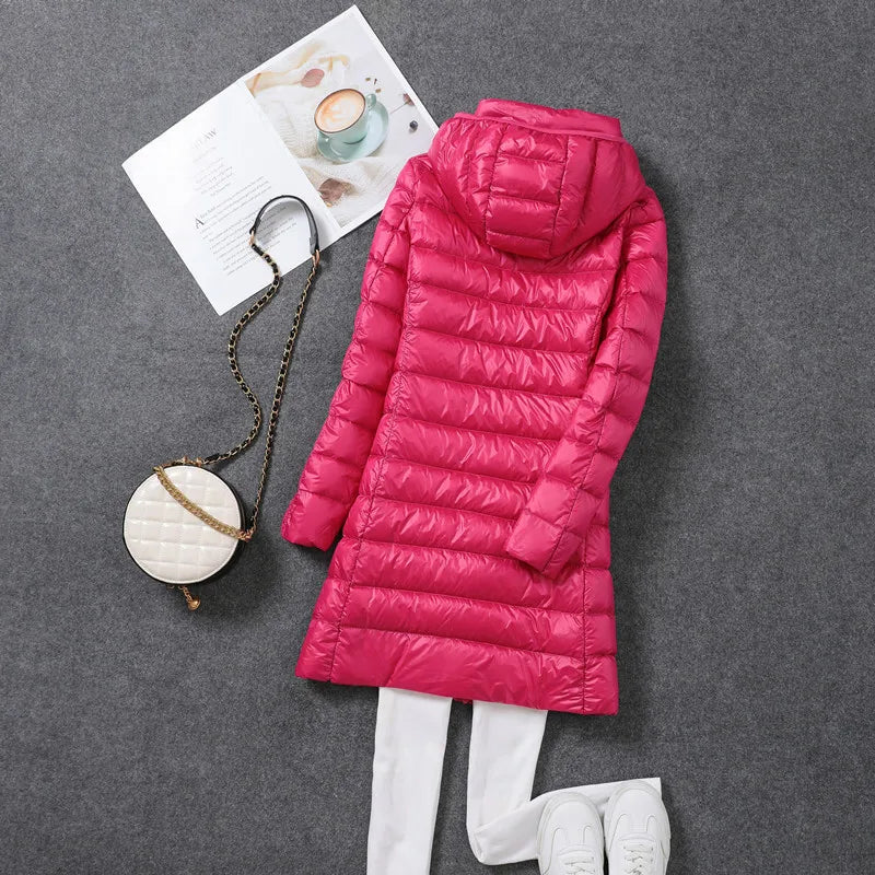 Plus Size 5xl Women's Long Puffer Jacket 2023 New Arrivals Autumn Winter Female Hat Detachable White Duck Down Coat