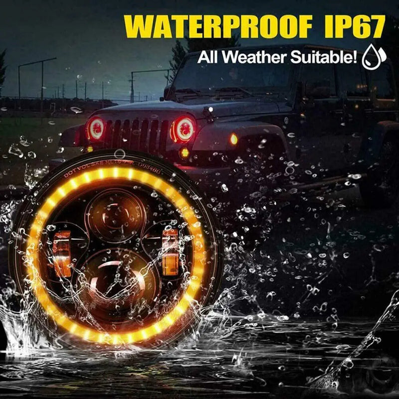 2Pcs 7 Inch Round 280W LED Headlight Halo Angle Eyes DRL Turn Signal Light for Jeep Wrangler JK LJ TJ CJ 97-18