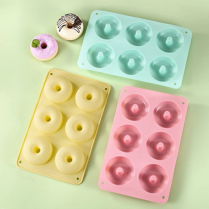 6 Donut Cake Silicone Molds Kitchen Baking Cookie Mold High Temperature Resistant Baking Tray Donut Making Mold Cake Accessories