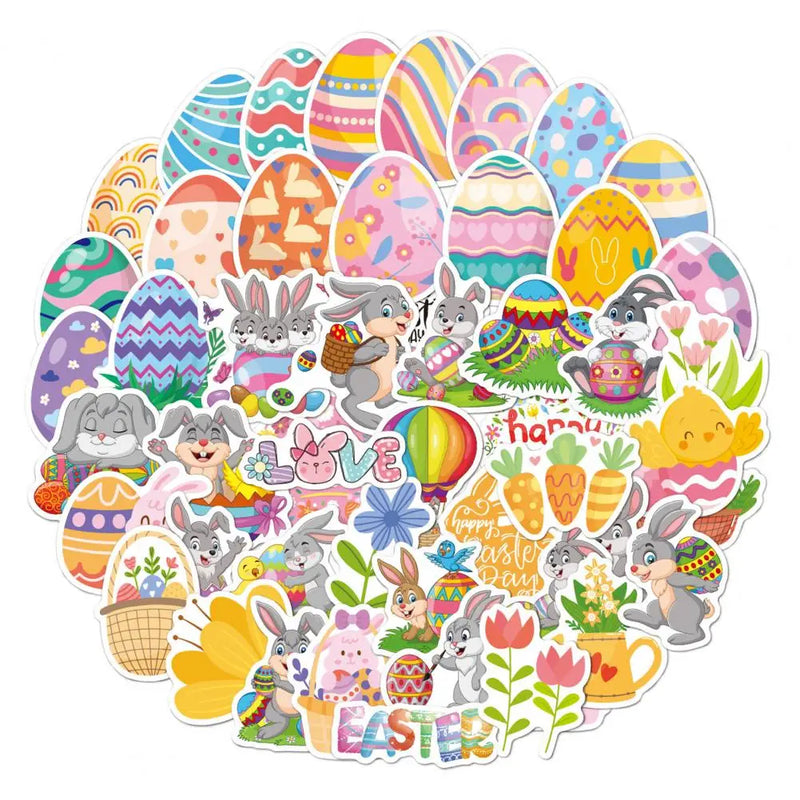 50Pcs Easter Stickers Waterproof Egg Bunny Rabbit Vinyl Stickers Cartoon Cute Sticker  Pack For Kids Water Bottles Laptop Gift