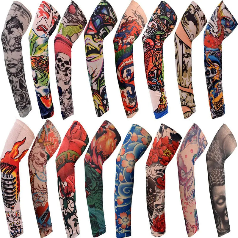 New Flower Tattoo Arm Sleeves Seamless Outdoor Riding Sunscreen Arm Sleeves Sun Uv Protection Arm Warmers For Men Women