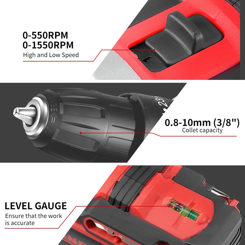 ONEVAN 10mm Cordless Electric Drill Driver Rechargeable Impact Hammer Drill Car Repair Screwdriver Tools For Makita Battery Pin