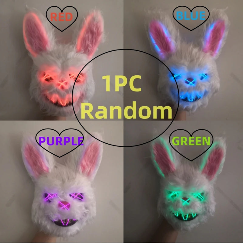 1pc Random Halloween Scary Mask LED Rabbit Bunny Mask, Bloody Plush Head Mask, Cosplay Costume Props Halloween Party