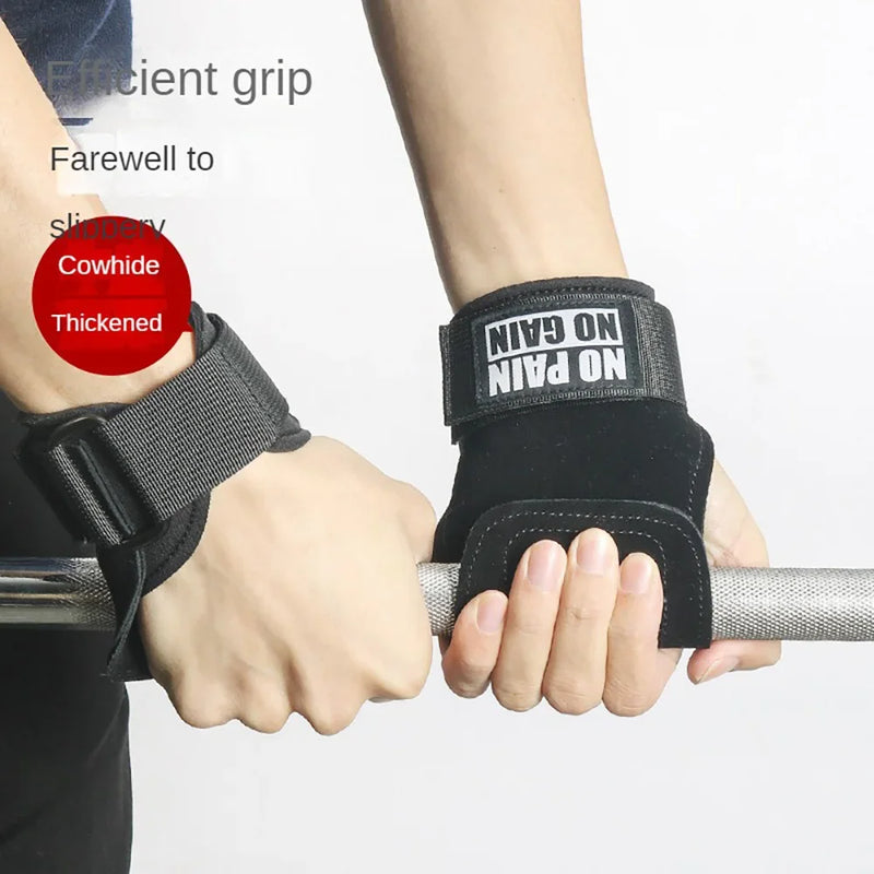 Double Layers Cow Leather Gloves Wrist Straps for Weight lifting Grips Women Men GYM Deadlift Training Bench Press Pull-up F19