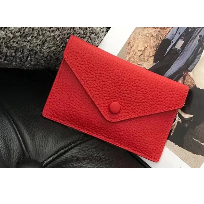 Custom Letters Soft Leather High-end Ultra-thin INS Style Mini Envelope Card Holder Wallet Simple ID Wallet Coin Purse