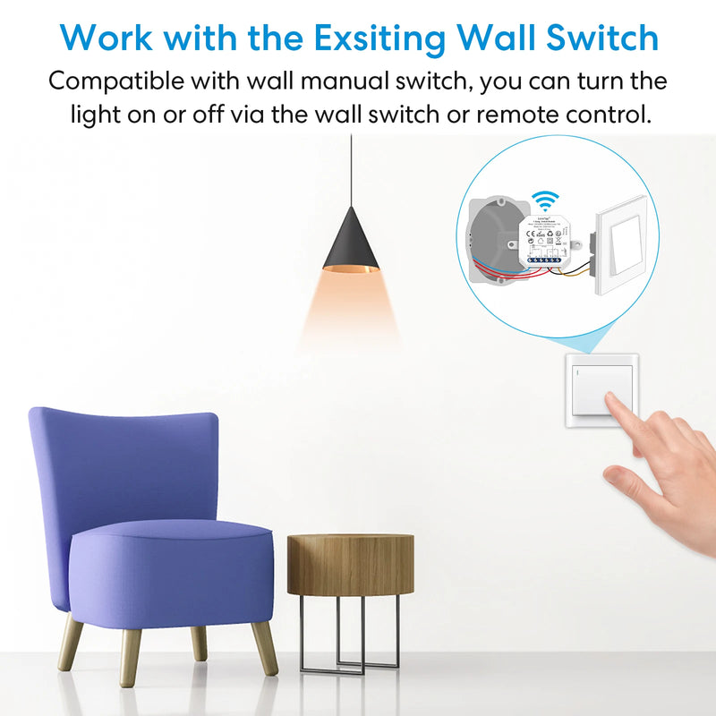 QCSMART Wireless RF 433Mhz 110-220V 16A Light Swich Relay Module Small Device with 4 Button Remote Controller