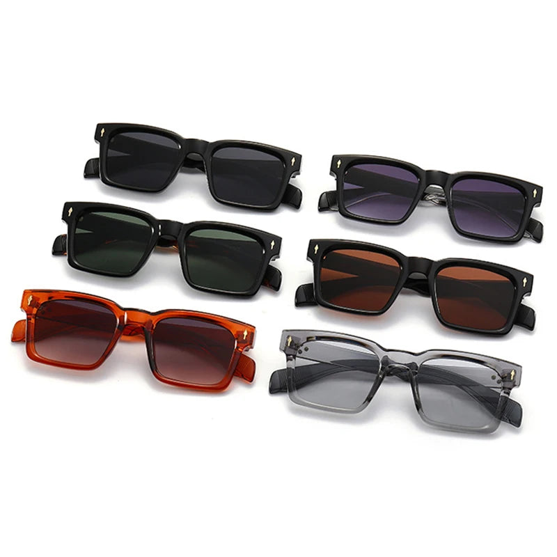 SO&EI Fashion Square Rivets Gradient Sunglasses Men Shades UV400 Vintage Dark Green Trending Women Sun Glasses