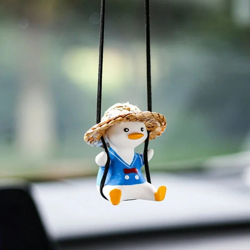 Cute Swing Sitting Duck Car Interior Pendant Auto Rearview Mirror Hanging Ornaments Decoration For Women Man Car Accessories