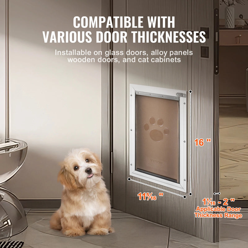 SucceBuy Pet Door Aluminum Frame with Lock and Flap System Weatherproof Doggy Door Easy to Install in Interior or Exterior Doors