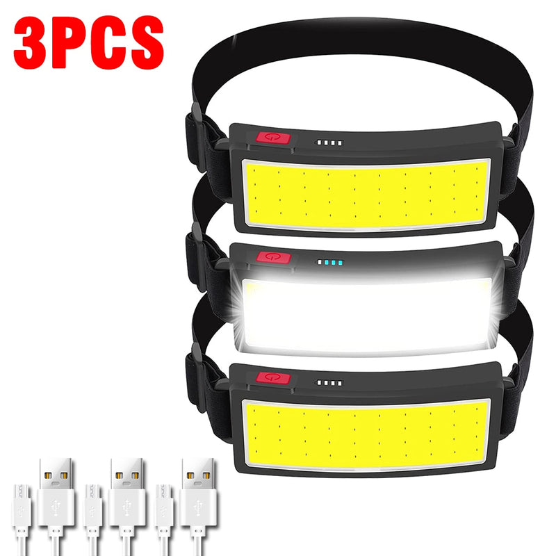 1-16PCS Headlamp Portable Mini COB LED Headlight with Built-in Battery Flashlight USB Rechargeable Head Lamp Hiking Torch