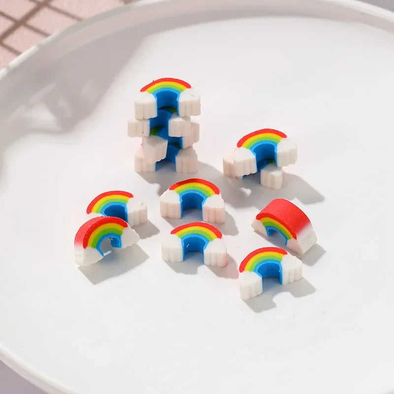 10Pcs/Lot Kawaii Rainbow Erasers Student Pencil Rubber School Stationery Cute Cartoon Mini Rainbow Bridge Eraser for Kids Gifts