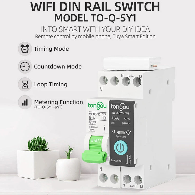 Tuya WIFI MCB Smart Circuit Breaker With Metering 1P 10A/16A/25A/32A DIN Rail Loop Timing Remote Switch For Alexa Google Home