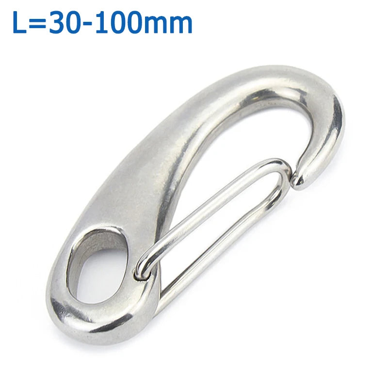 1-10pcs Length 30/40/50/70/100mm 304 Stainless Steel Egg Shape Spring Snap Hook Clip Wire Rope Quick Link Carabiner Boat Marine