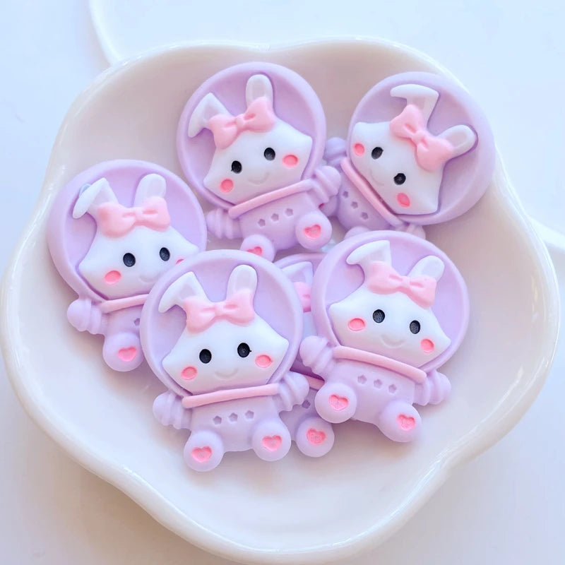 10Pcs New Cute Mini Cartoon Cat, Rabbit, Bear Resin Flatback Cabochon Ornament Jewelry Making Hairwear Accessorie