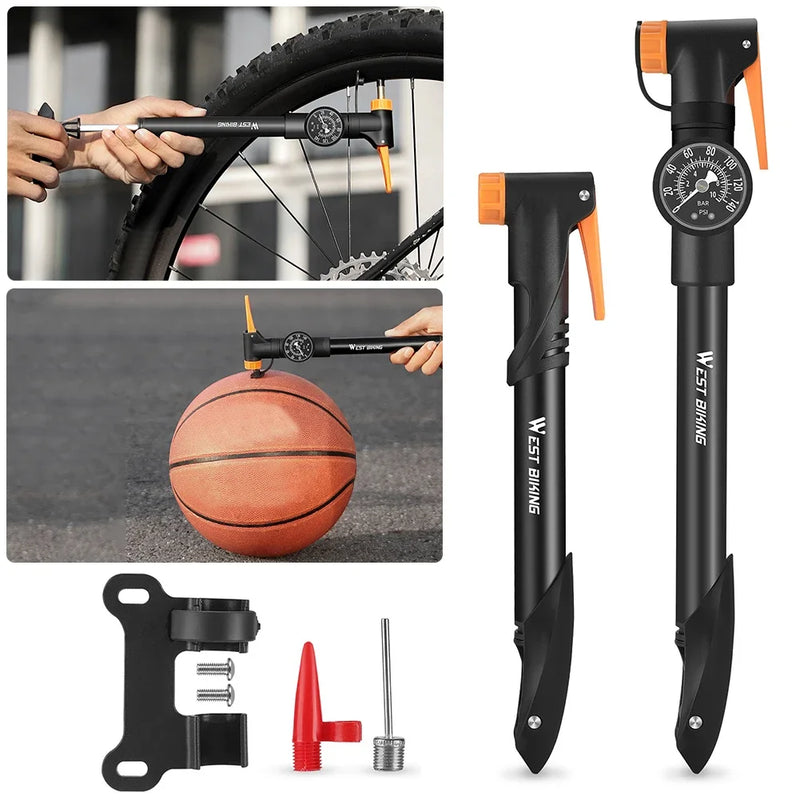 Multifunction Hand Pump with Gauge Hand Tire Air Inflator 360 Degree Rotating Head Portable Bicycle Pump for Bicycle Basketball