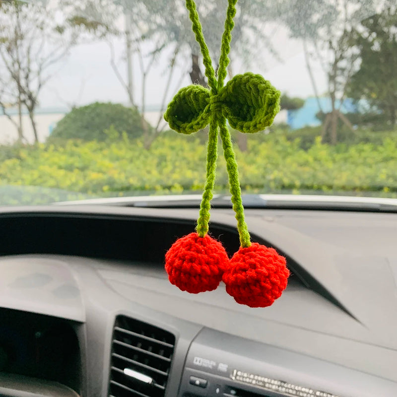 Cute Cherry Kawaii Flower Car Mirror Hanging Charm Fruit Decor Teens Interior Rear View Mirror car Accessories for Women