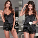 Fashionable Sexy Imitation Silk Lace Pajama Set Women Comfortable Sleeveless Suspender Pajama Shorts Nightwear