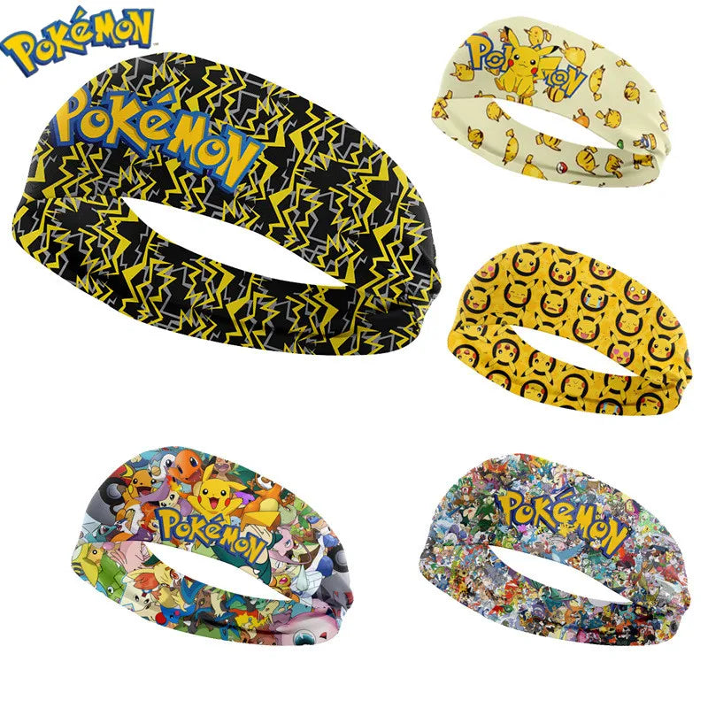 Anime Pokemon Pikachu Hair Ring Print High Elastic Wide Brimmed Hair Band Cartoon Toys Outdoor Sports Hair Bandana Girl Gifts