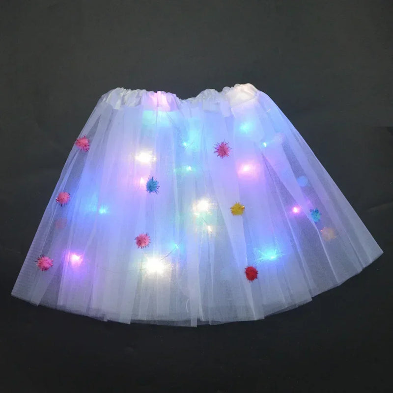 Princess Girl Butterfly Light Fairy Tutu LED Skirt Glow Flower Headband Birthday Gift Fancy Party Christmas Halloween Festival