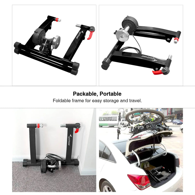 Sportneer Magnetic Stationary Bike Stand 6 Level Resistance Adjustable for Indoor Riding Bike Trainer for 26-28" & 700C Wheels