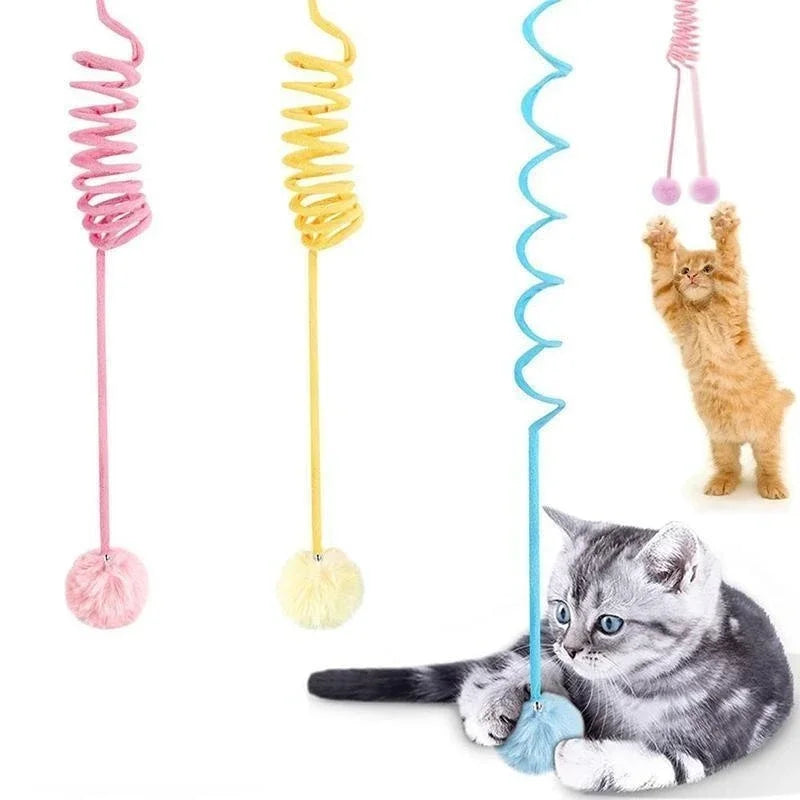 Pet Toy Funny Interactive Cat Stick Spring Rope Ball Plush Toy Play Training Cat Supplies