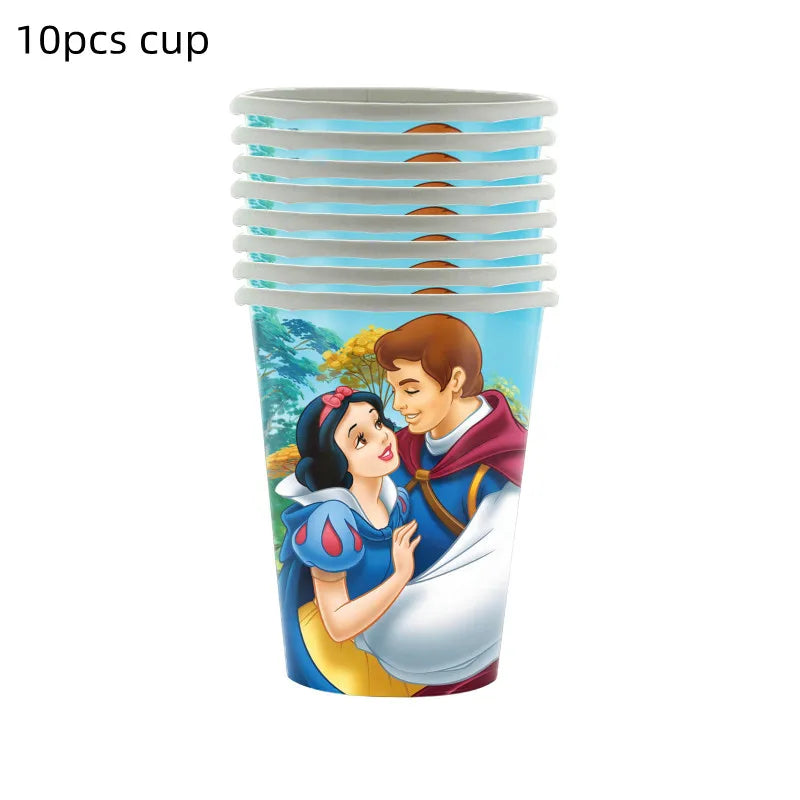 Snow White Birthday Party Set Cup Plate Napkins Tablecloth Cake Topper Balloons Disposable Tableware Baby Shower Supplies