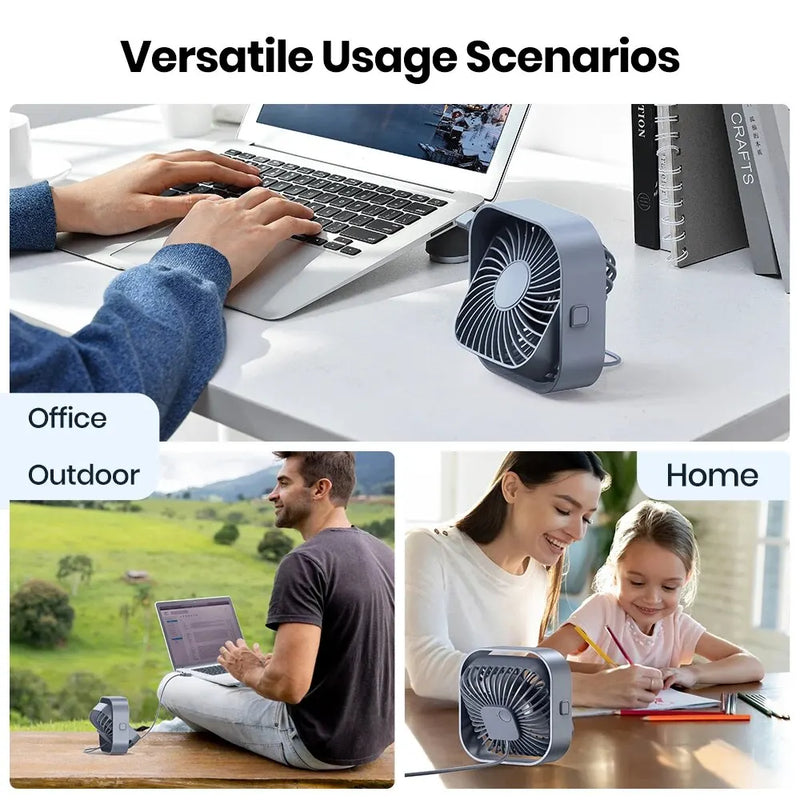 TOPK USB Desk Fan,Strong Airflow &Quiet Operation,Three-Speed Wind Small Fan,360° Rotatable Head for Home Office Table & Deskto