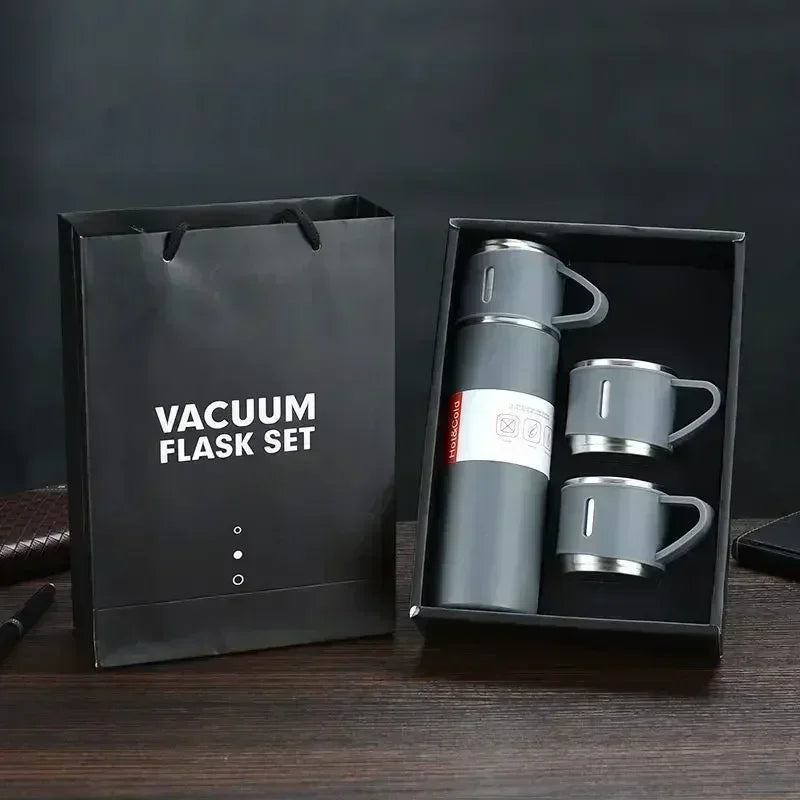 Insulated Thermos with Three Lids - 24 Hour Hot/Cold Retention, Stainless Steel Gift Packaging