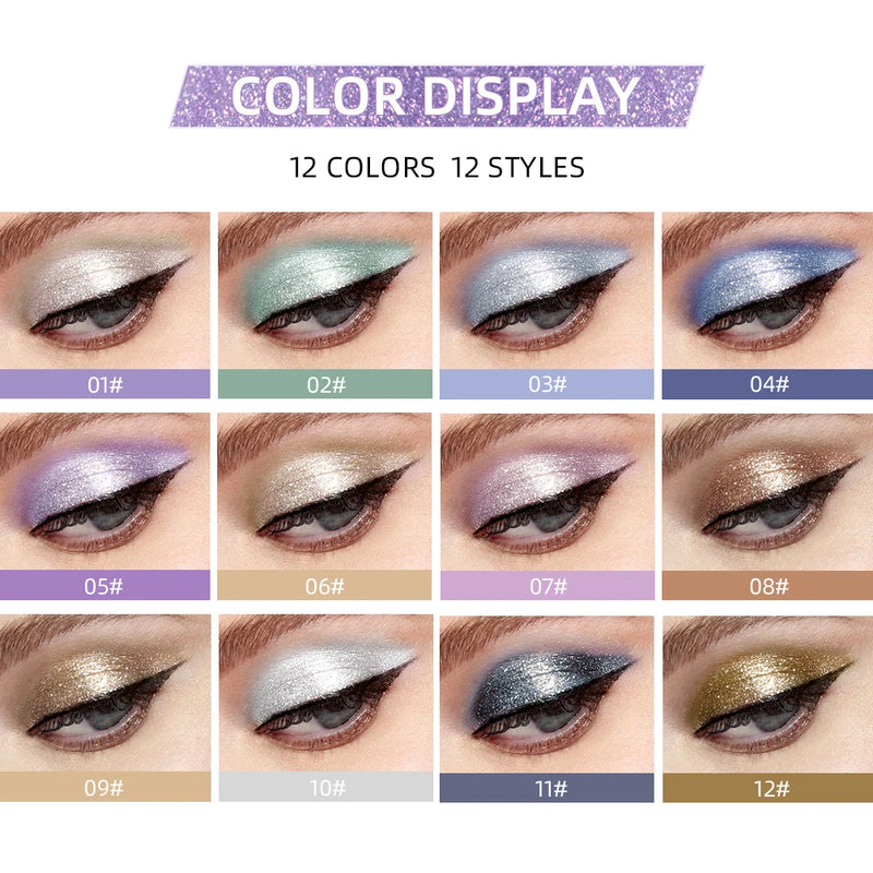 12 Colors Glitter Liquid Eyeshadow Waterproof Metallic Pearly Eye Shadow Set Eye Pigment Korean Makeup for Women Christmas Gifts