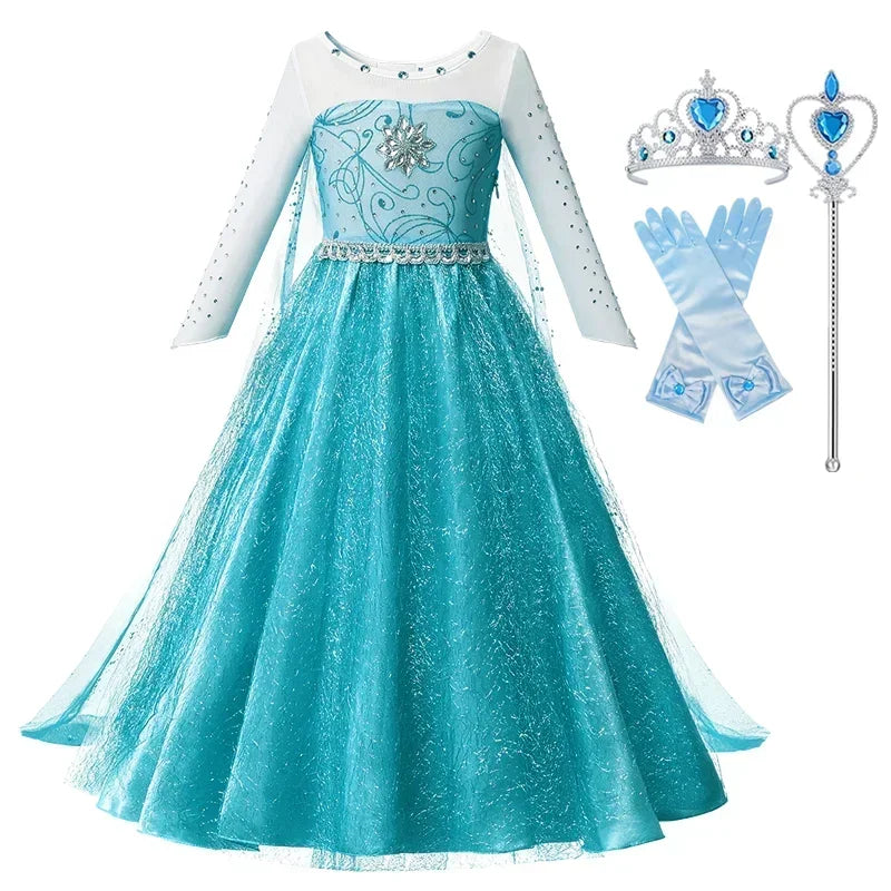 2024 Frozen Elsa Snow Queen Dress Girls Princess Dress Cosplay Costume For Kid Ball Gown Halloween Birthday Party Vestidos 4-10Y