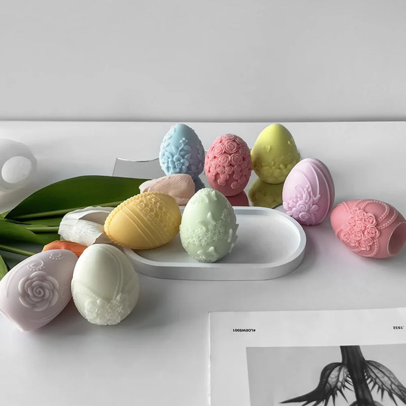 Easter Egg Silicone Candle Mold Aromatherapy Plaster DIY Craft Candles Making Tools Ornaments Embossed Flower Egg Mold