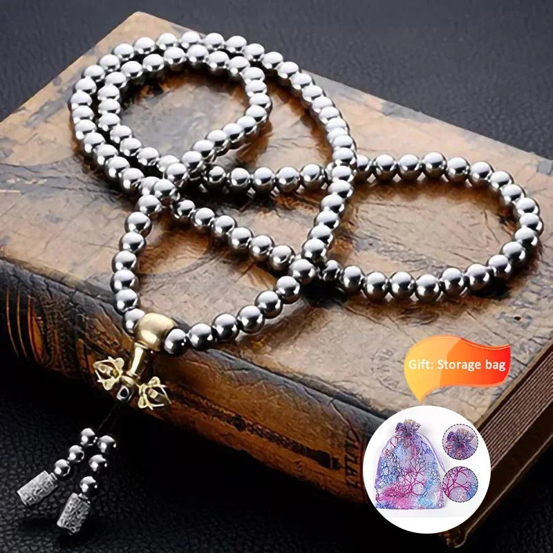 Tactical 8MM Steel Chain 118-128 Ps Buddha Beads Self Defense Hand Bracelet Necklace EDC Outdoor Tools Self Protection Survival