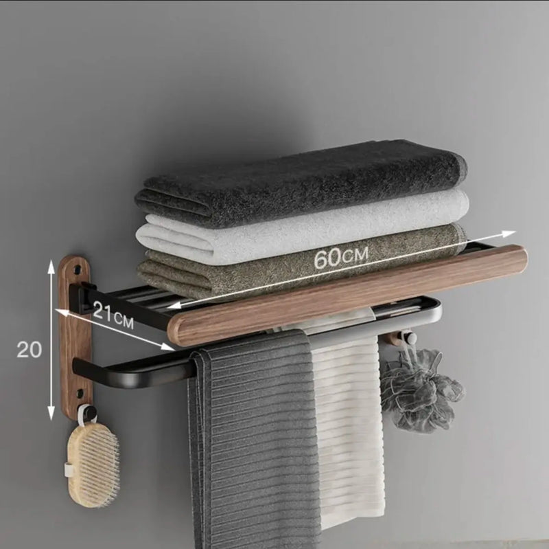 Nordic solid wood Light Luxury Towel Rack Bathroom Towel Shelf  Perforated Wall Mounted Towel shelves Bathroom Accessories