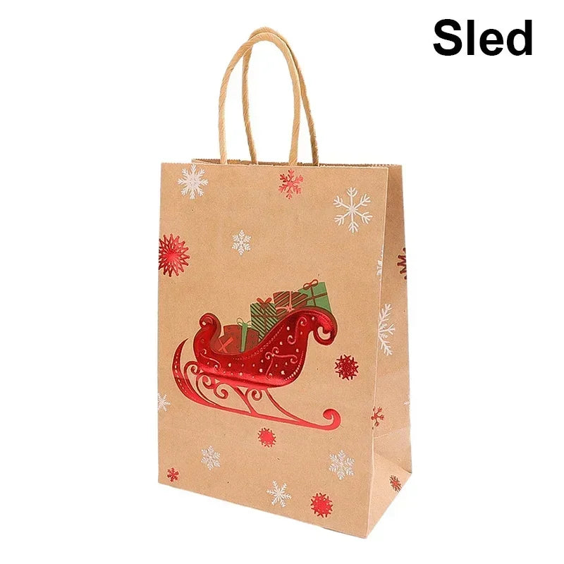 Christmas Kraft Paper Gift Bag Cartoon Santa Claus Snowman Candy Bags Packaging Pouches Party Home Decoration Supplies Wholesale