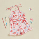 Independence Day Baby Girl Outfit Red White Blue American Flag Romper with Bow Belt 4th of July Sleeveless Jumpsuit Set for