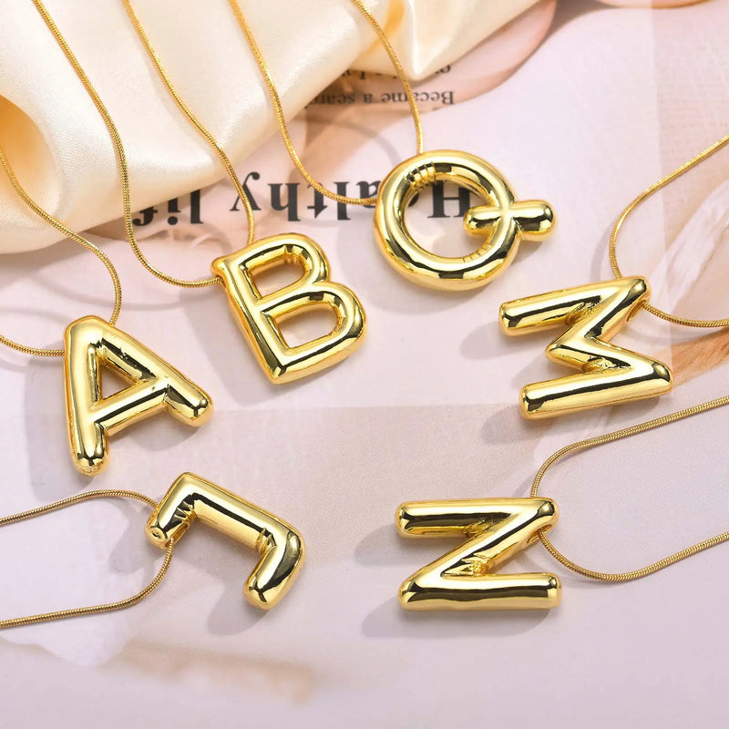 Bubble Balloon Initial Necklaces for Women Girls ,Dainty Alphabet Pendant Gold Plated Puffy Name Personalized Jewelry Gift