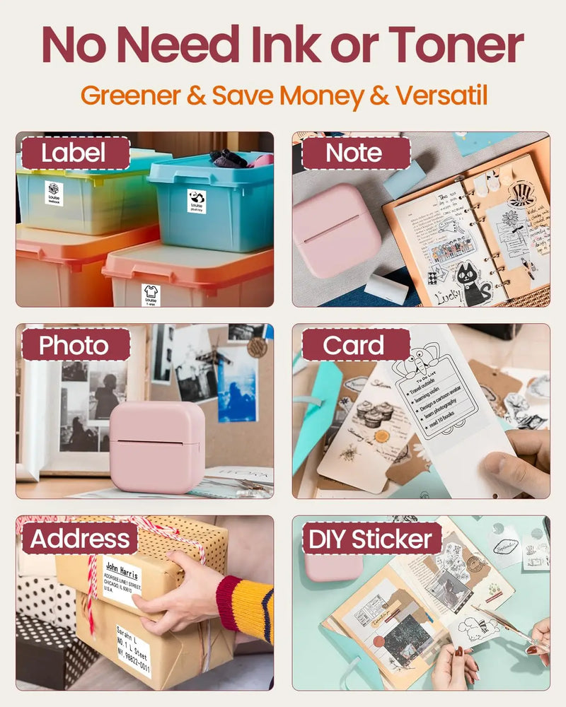 3 Rolls Phomemo White Sticker Paper Thermal Label for T02 M02L Portabal Mini Printer Keep for 10 Years Sticky Paper 50mm/53mm