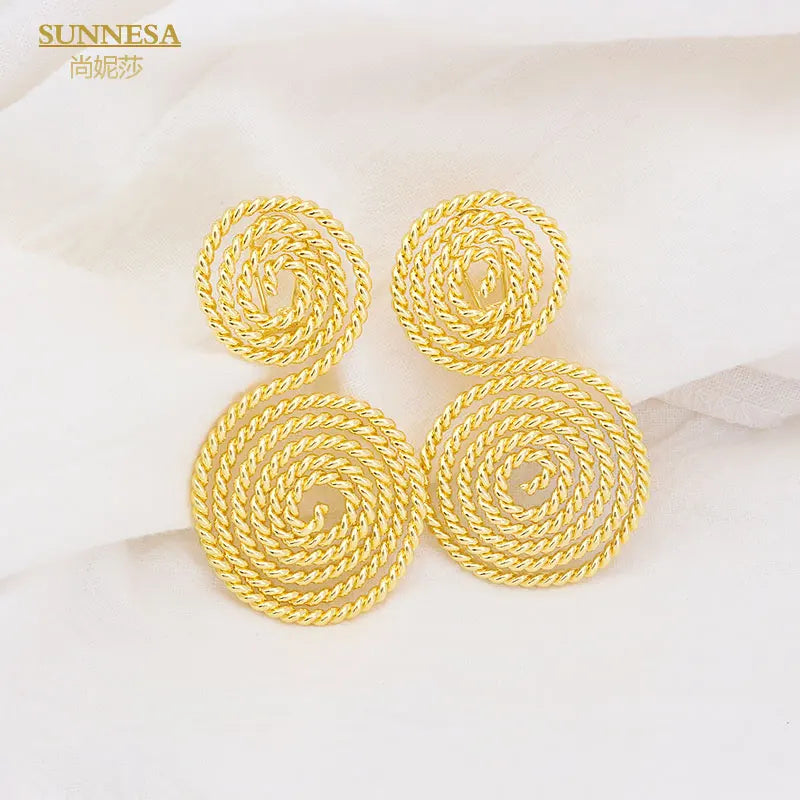 SUNNESA Braid Design Gold Color Drop Earrings Elegant Dubai Big Earrings for Women Italian 18k Gold Plated African Jewelry