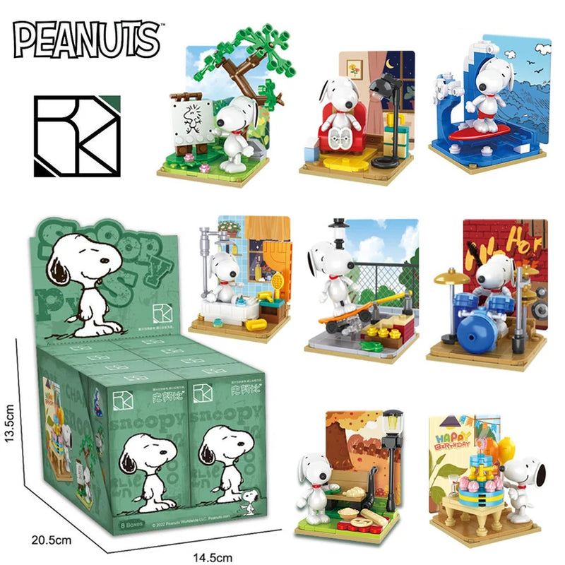 Genuine Anime Snoopy Action Figures Kawaii Cartoon Building Blocks Toy Bricks Assemble Educational Toys For Children Gifts