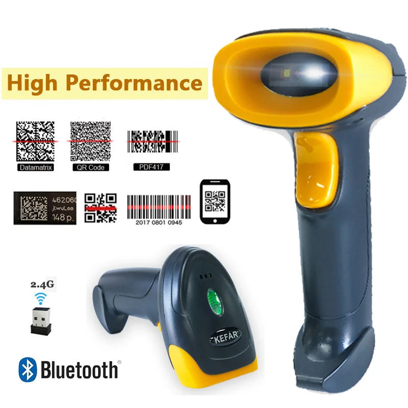 Barcode Scanner 1D 2D QR Codes Reader Bluetooth Wireless Handheld Barcode Reader Supermarket Shops Logistic Inventory PDF417 W8