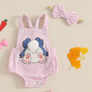 Adorable Infant Easter Jumpsuit with Bunny Applique and Matching Bow Headband for Baby Girl s First Easter Celebration