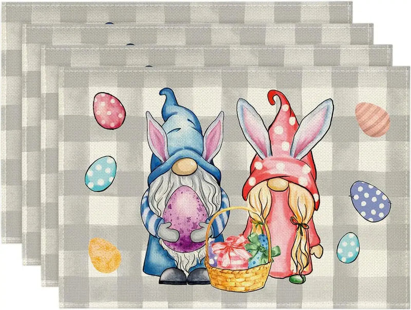 2024 Easter Rabbit Table Runner Linen Bunny Dining Table Cloth Placemat Spring Holiday Happy Easter Decoration for Home Kitchen