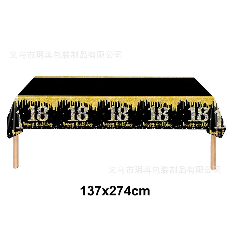 18th Birthday Party Disposable Tableware Plate Cup Napkin Black Gold Party Decorations Birthday Balloon 18 Years Party Supplies