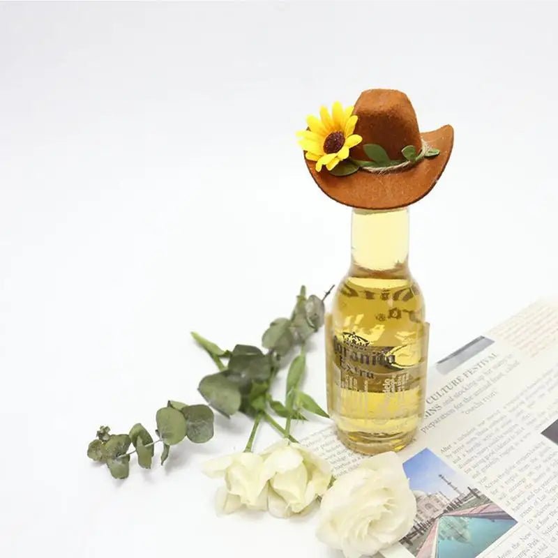 Cowboy Hat Wine Bottle Toppers Mini Cowboy Hat Wine Bottle Hat Cute Kitchen Wedding Party Home Table Decoration Doll Accessories