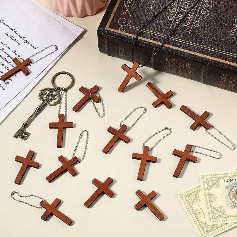 50pcs Mini Wooden Cross Charm, Hanging Ornament For Men Women, DIY Necklace Bracelet Earring Jewelry Craft Making