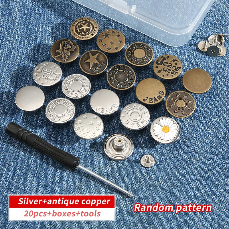 5/10/20pcs jeans button adjustable waist shrinker Nail free metal button Removable I-button seam free waist button