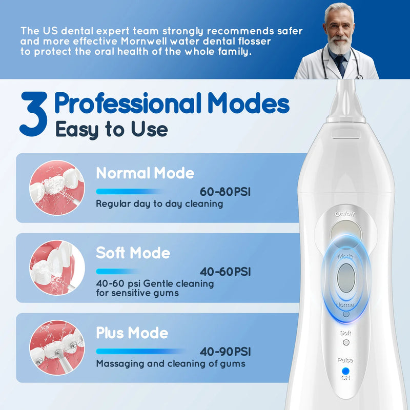 Mornwell D52 USB Rechargeable Water Flosser Oral Irrigator Portable Dental Water Jet 300ML Water Tank Waterproof Teeth Cleaner